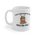 Mug humour noir « J’vais t’arracher les yeux, tête de cul ! » – mug drôle Gen Z, cadeau pote / collègue – illustration IA